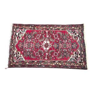 Persian Hand-Knotted Wool Rug 30x50 Red Multicolor Oriental Made In Iran Vintage